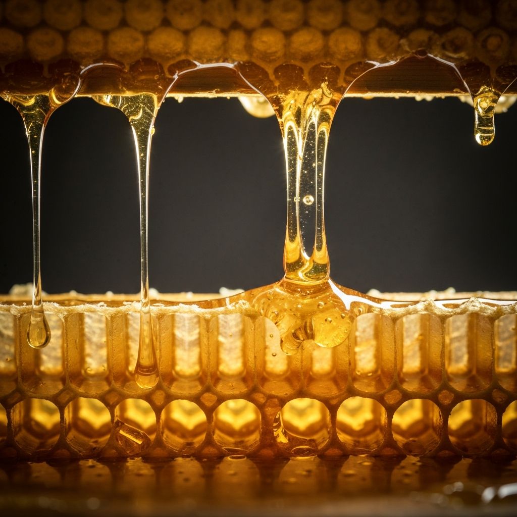 Honeycomb dripping with raw amber honey